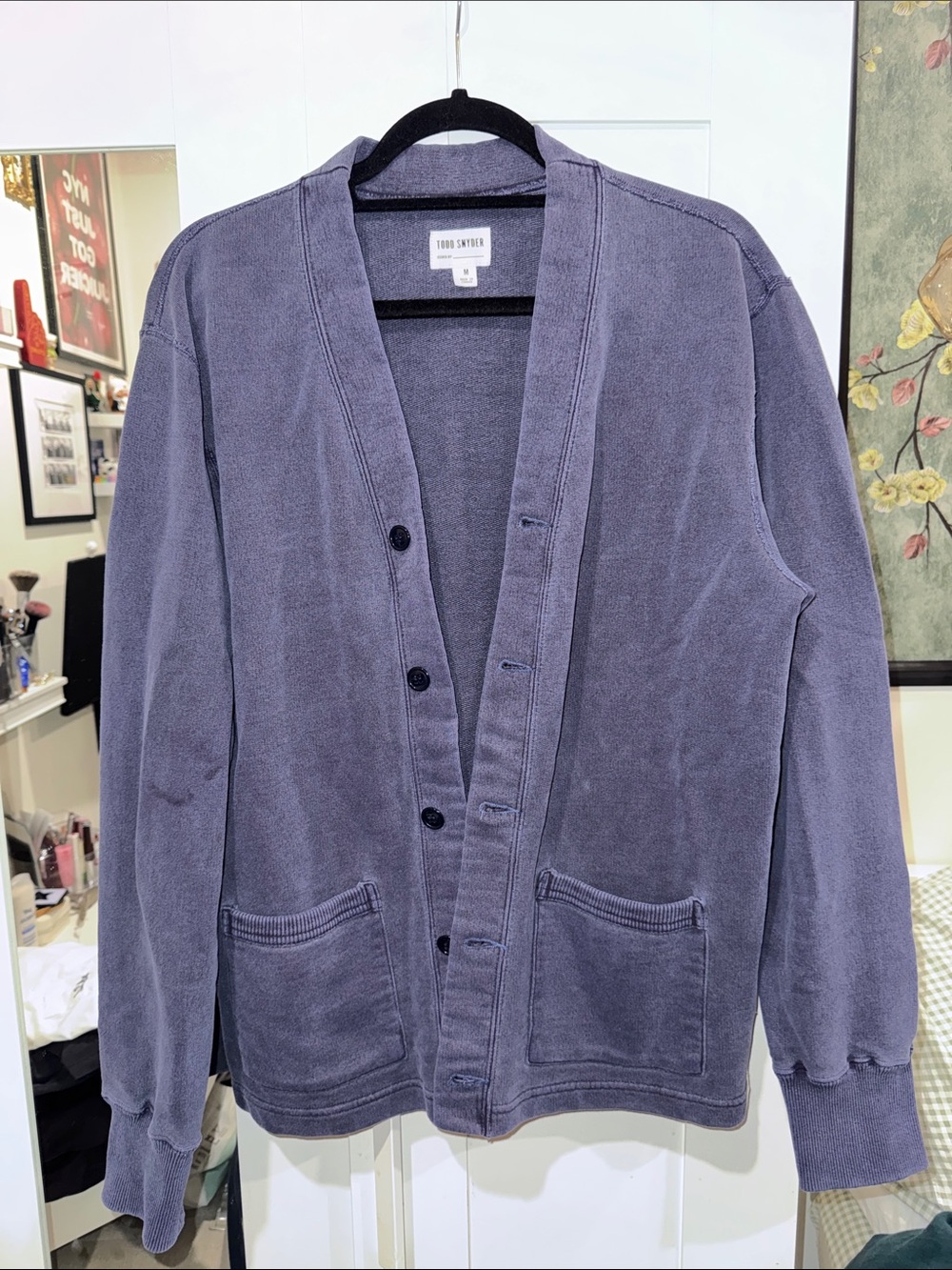 Todd Snyder Men's Garment dyed blue Button-Front Cardigan Sweater